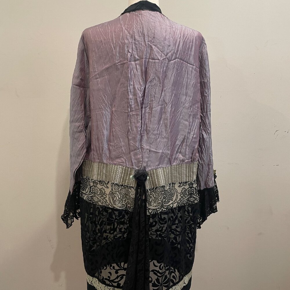 Lee Andersen Art to Wear Mixed Media Velvet Burnout Lace Trim Kimono Style Cardi - Picture 4 of 14